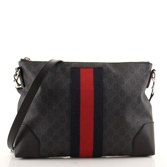 Gucci Web Zip Flat Messenger GG Coated Canvas Medium