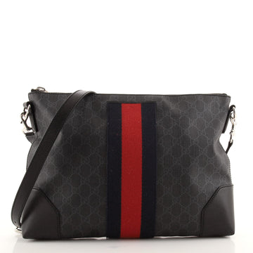 Gucci Web Zip Flat Messenger GG Coated Canvas Medium