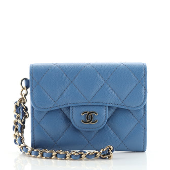 Chanel Classic Flap Card Holder on Chain Quilted Caviar Mini