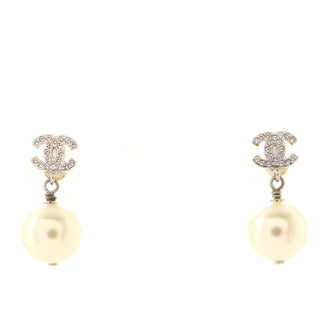 Chanel CC Drop Earrings Metal with Crystal and Faux Pearl