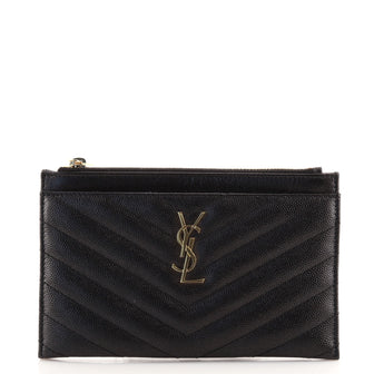 Saint Laurent Classic Monogram Zip Bill Pouch Matelasse Chevron Leather Medium