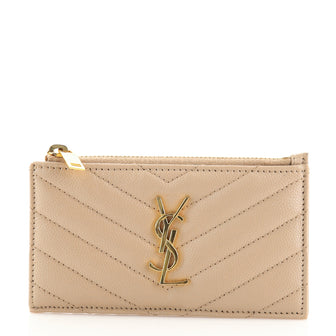 Saint Laurent Monogram Fragments Zip Card Holder Matelasse Chevron Leather