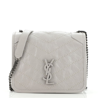Saint Laurent Niki Chain Wallet Matelasse Chevron Leather
