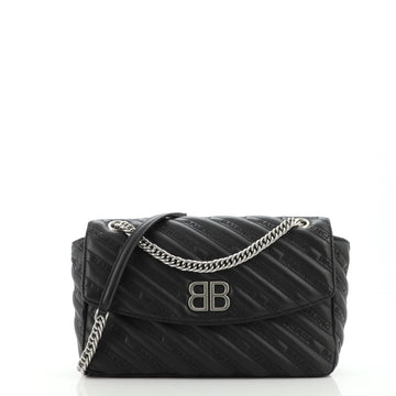 Balenciaga BB Chain Round Shoulder Bag Quilted Embroidered Leather Medium