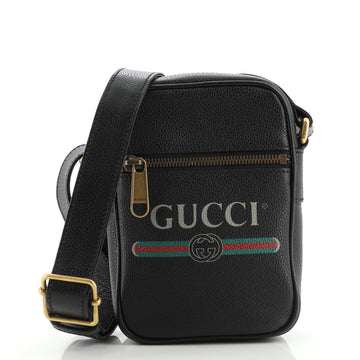 Gucci Logo Zip Messenger Bag Printed Leather Mini