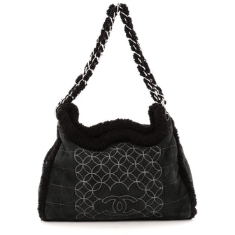 Chanel Embroidered CC Chain Tote Quilted Suede and Shearling