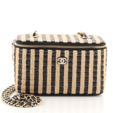 Chanel Classic Vanity Case with Chain Striped Raffia and Jute Small