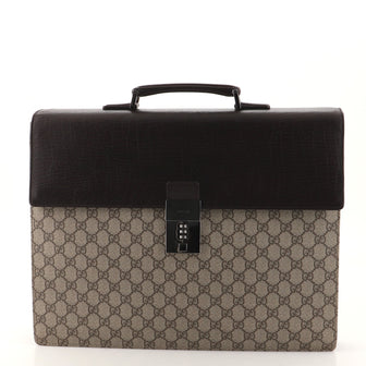 Gucci Combination Lock Briefcase GG Coated Canvas with Leather Large