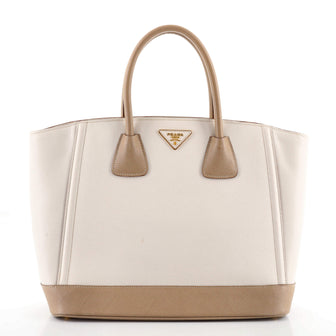 Prada Bicolor Open Tote Saffiano Leather Medium