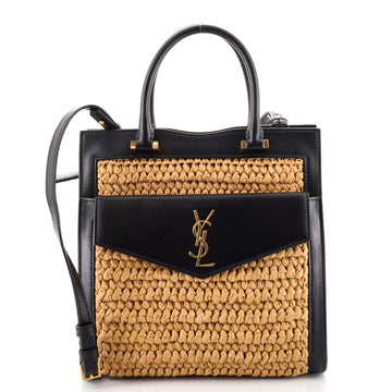Saint Laurent Uptown Tote Raffia with Leather Small