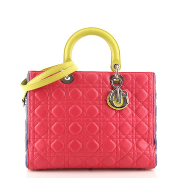 Christian Dior Tricolor Lady Dior Bag Cannage Quilt Lambskin Large
