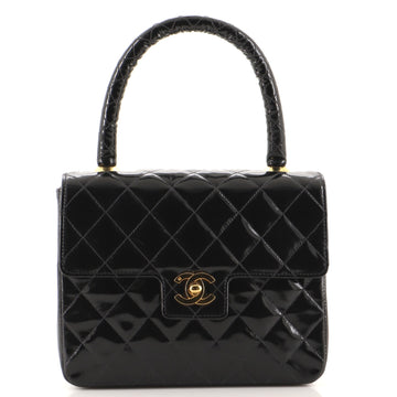 Chanel Vintage Classic Top Handle Flap Bag Quilted Patent Small