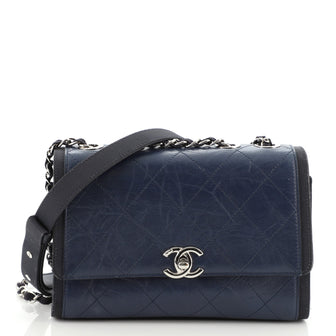 Chanel CC Chain Flap Bag Quilted Crumpled Calfskin with Grosgrain Small