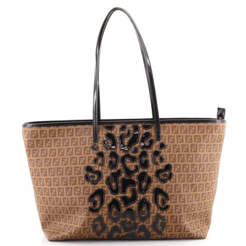 Fendi Roll Tote Zucchino Coated Canvas with Patent Detail Large