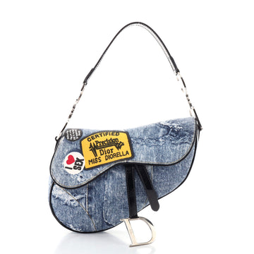 Christian Dior Vintage Saddle Bag Printed Denim Medium