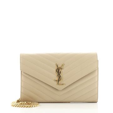 Saint Laurent Classic Monogram Wallet on Chain Matelasse Chevron Leather Medium