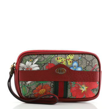 Gucci Ophidia Zip Wristlet Pouch Flora GG Coated Canvas Small