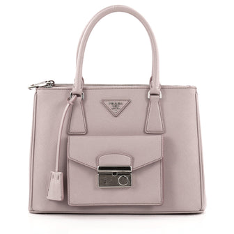 Prada Front Pocket Double Zip Lux Tote Saffiano Leather Small