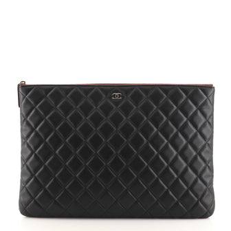Chanel O Case Clutch Quilted Lambskin Large