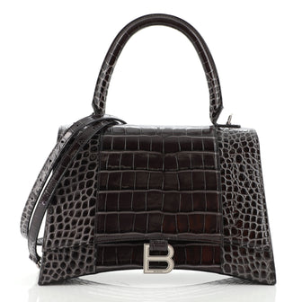 Balenciaga Hourglass Top Handle Bag Crocodile Embossed Leather Medium