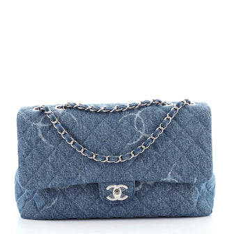 Chanel Classic Single Flap Bag Quilted CC Printed Denim Jumbo