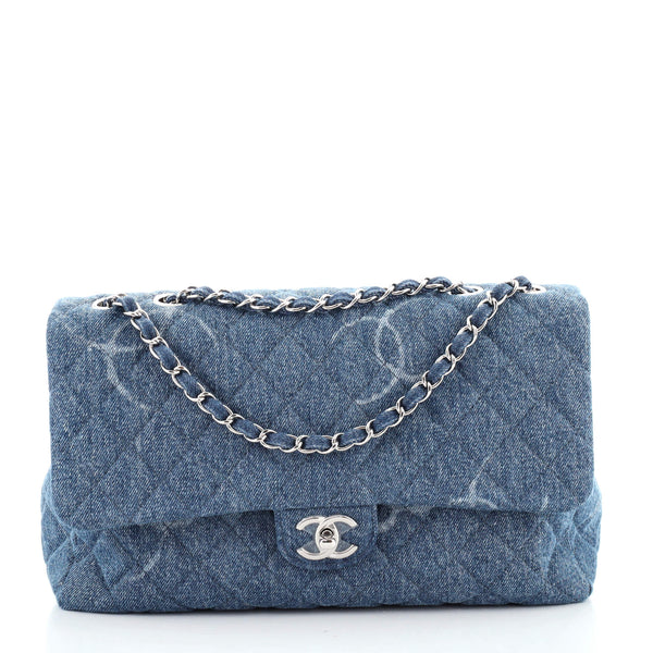 Chanel CC Women Belt Bag Printed Denim Gold-Tone Metal Blue
