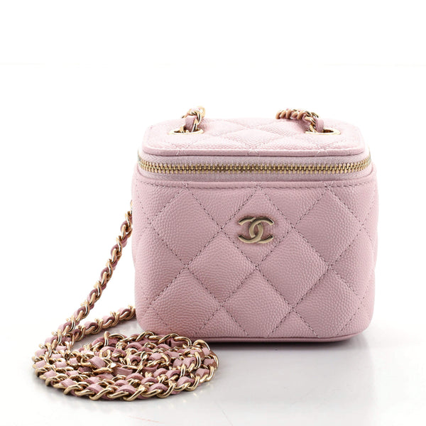 Chanel Pink Lambskin Resin Elegant Chain Vanity Case W/ Card
