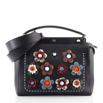 Fendi Flowerland DotCom Convertible Satchel Embellished Leather Medium