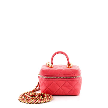 Chanel Top Handle Zip Around Vanity Case with Chain Quilted Caviar Mini