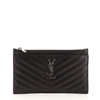 Saint Laurent Classic Monogram Zip Bill Pouch Matelasse Chevron Leather Medium