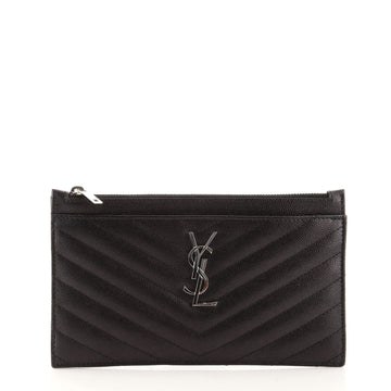 Saint Laurent Classic Monogram Zip Bill Pouch Matelasse Chevron Leather Medium