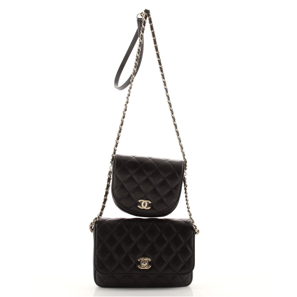 Chanel Side Packs Crossbody Bag Quilted Lambskin Small Black 1073021