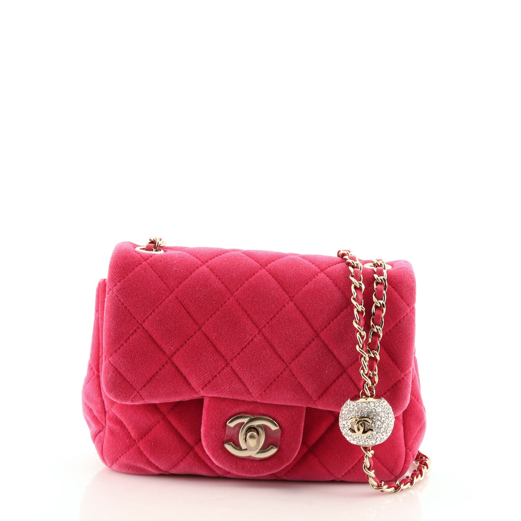 Chanel Pearl Crush Square Flap Bag Quilted Velvet with Crystal Detail Mini  Pink 10739025