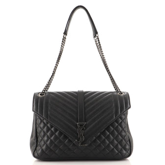 Saint Laurent Classic Monogram Slouchy Envelope Satchel Quilted Leather Large