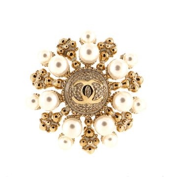 Chanel CC Snowflake Brooch Metal with Faux Pearls