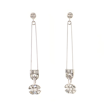 Chanel CC Baguette Safety Pin Drop Earrings Metal and Crystals