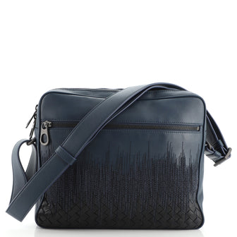 Bottega Veneta Front Zip Pocket Messenger Bag Leather with Embroidery and Intrecciato Detail