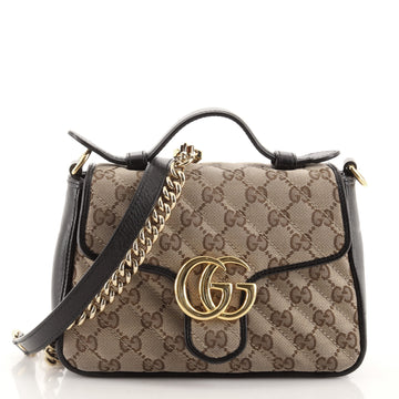 Gucci GG Marmont Top Handle Flap Bag Diagonal Quilted GG Canvas Mini