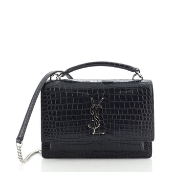 Saint Laurent Sunset Top Handle Chain Wallet Crocodile Embossed Leather