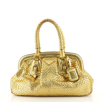 Prada Madras Frame Bag Woven Leather Medium