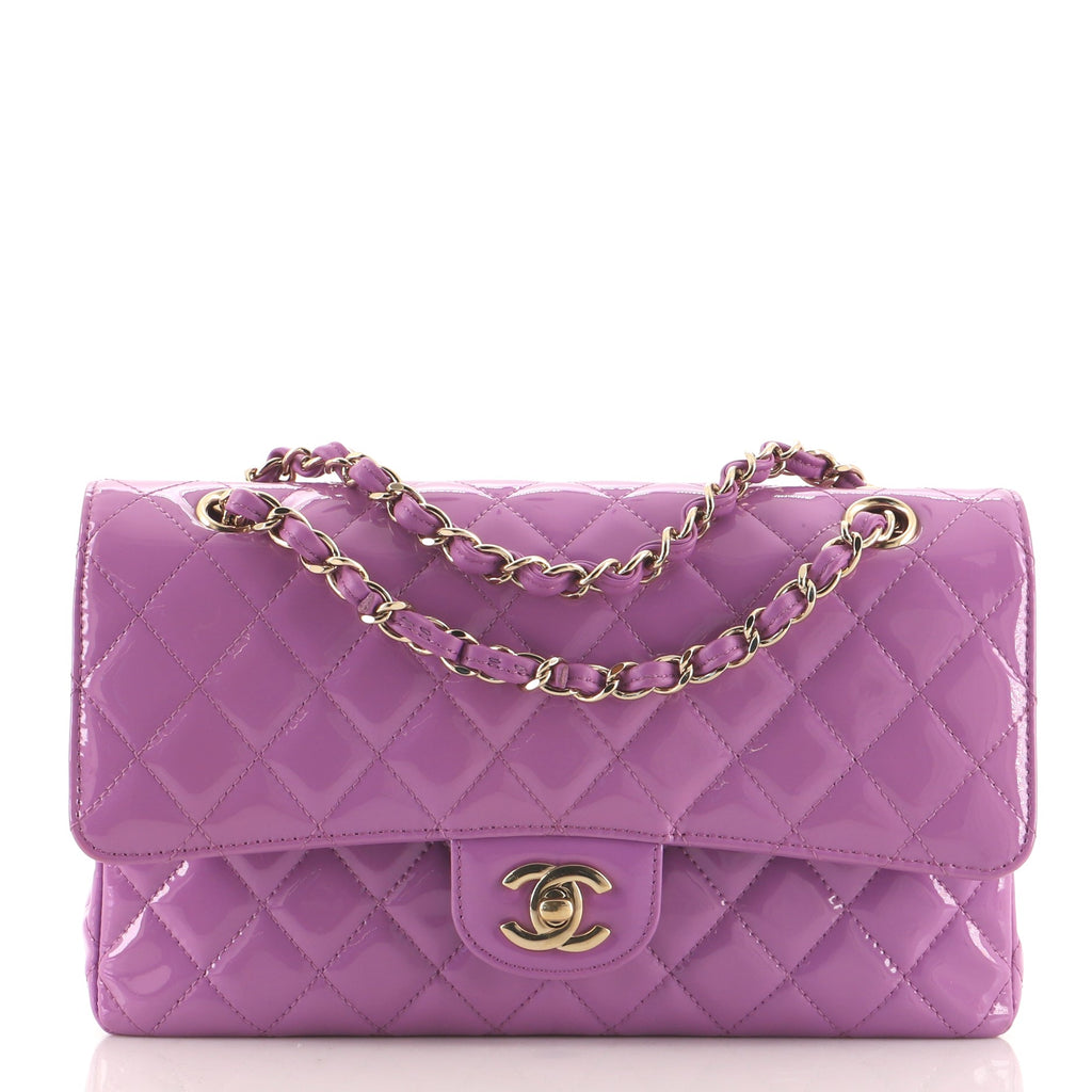 CHANEL Patent Quilted Medium Double Flap Light Purple 1262531