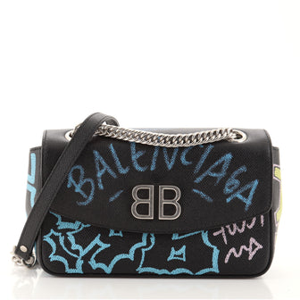 Balenciaga BB Graffiti Chain Wallet Leather Small