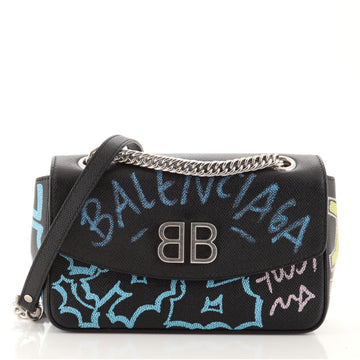 Balenciaga BB Graffiti Chain Wallet Leather Small