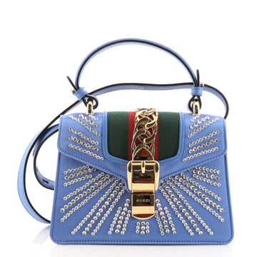 Gucci Sylvie Top Handle Bag Crystal Embellished Satin Mini