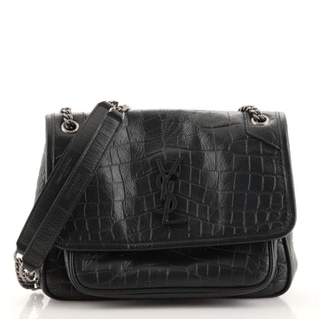 Saint Laurent Niki Chain Flap Bag Crocodile Embossed Leather Baby