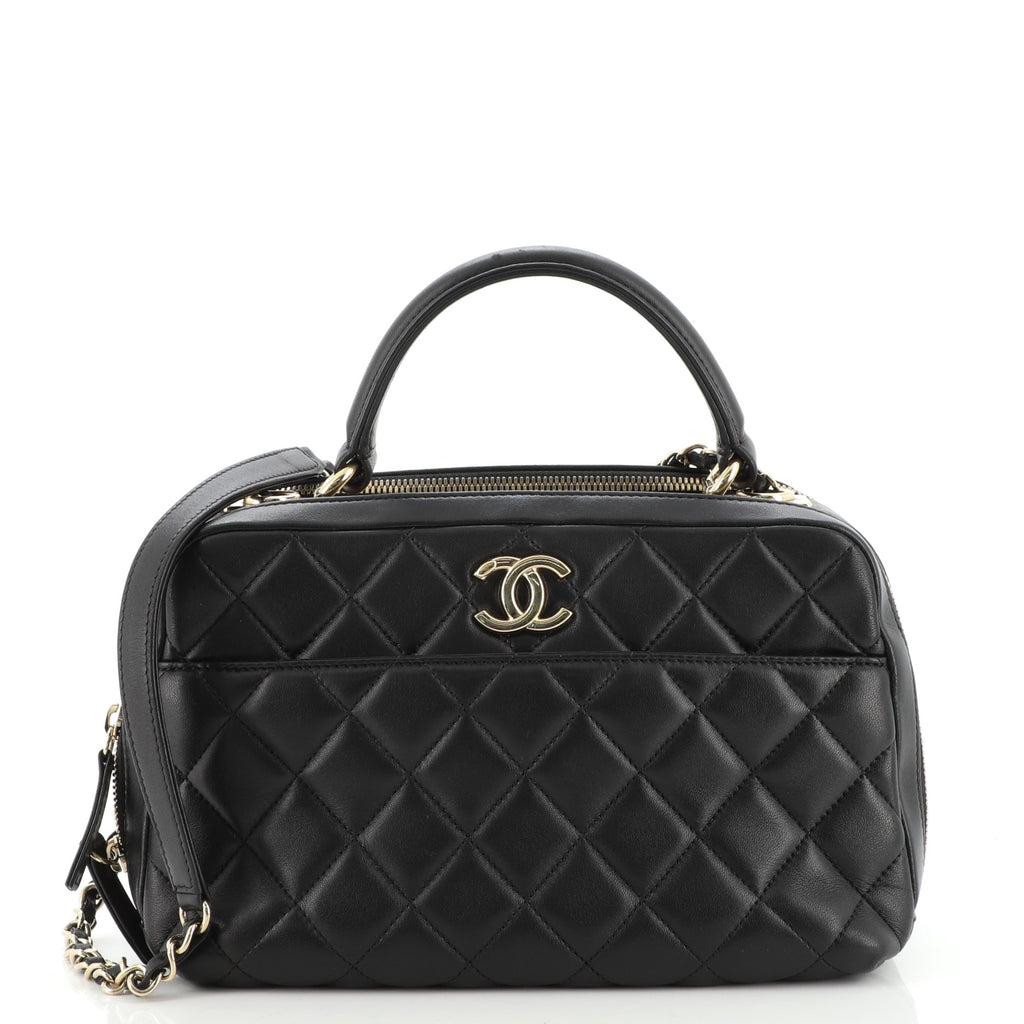 CHANEL Aged Calfskin Quilted Express Bowling Bag Beige 1102675