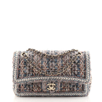 Chanel Classic Double Flap Bag Braided Quilted Tweed Medium