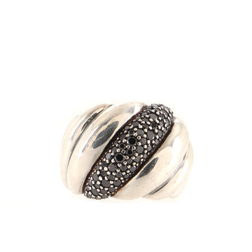David Yurman Sculpted Cable Dome Ring Sterling Silver with Pave Black Diamonds 19mm