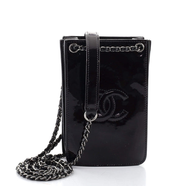 Chanel CC Phone Holder Crossbody Bag Patent Black 1074994