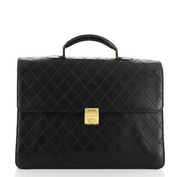 Chanel Vintage Diamond Stitch Lock Briefcase Quilted Lambskin Large